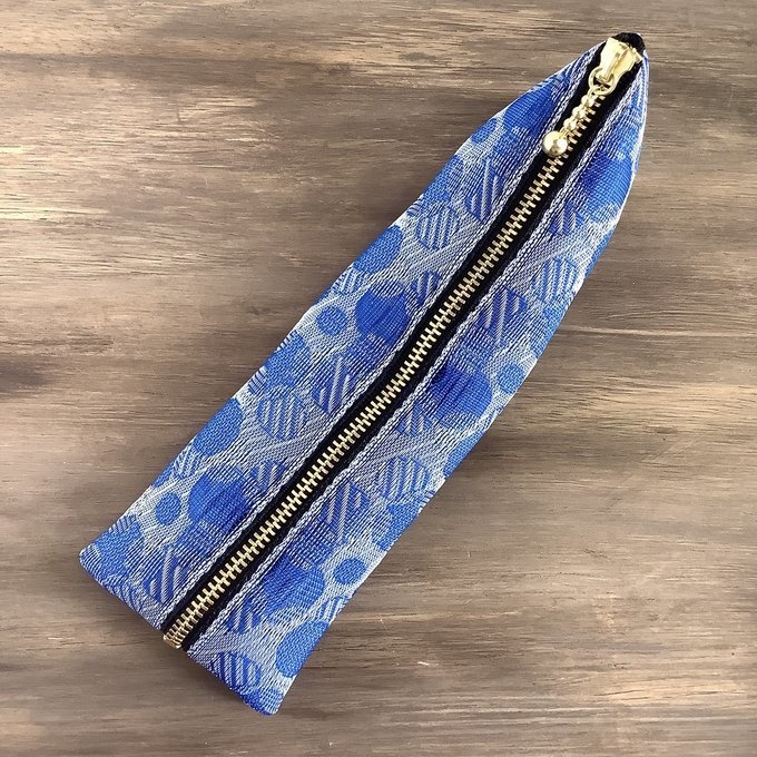 【しゃぼん玉】畳縁 テトラ型 ペンケース ブルー 水玉 ドット