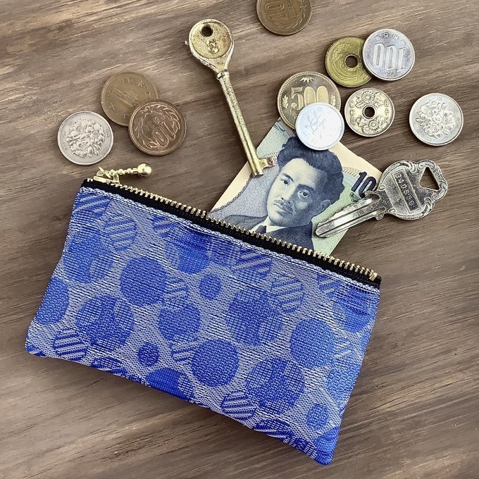 【しゃぼん玉】畳縁 ぺたんこ ミニポーチ カードケース 小銭入れ ブルー 水玉 ドット