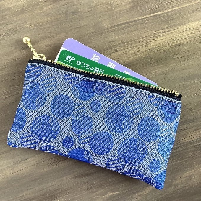 【しゃぼん玉】畳縁 ぺたんこ ミニポーチ カードケース 小銭入れ ブルー 水玉 ドット