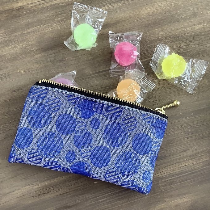 【しゃぼん玉】畳縁 ぺたんこ ミニポーチ カードケース 小銭入れ ブルー 水玉 ドット