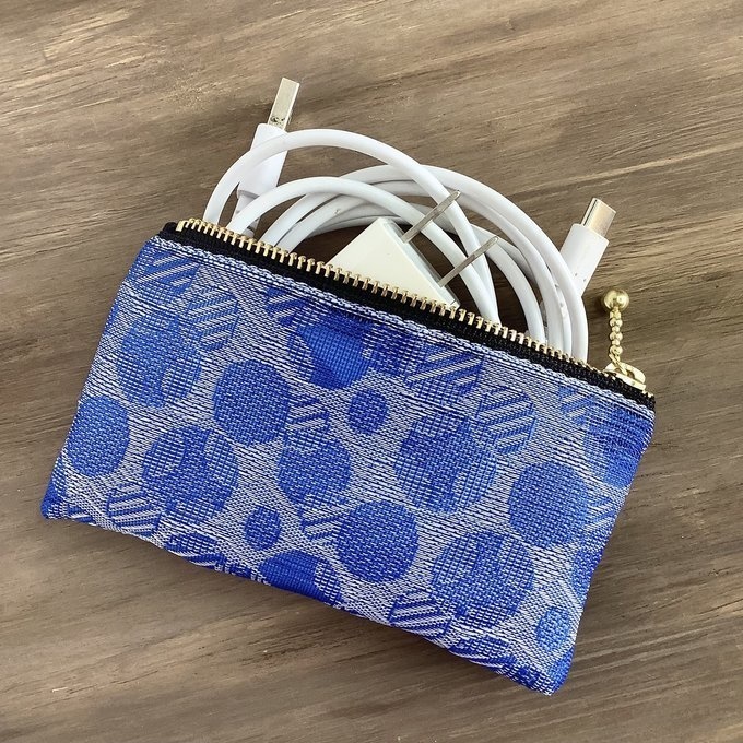 【しゃぼん玉】畳縁 ぺたんこ ミニポーチ カードケース 小銭入れ ブルー 水玉 ドット