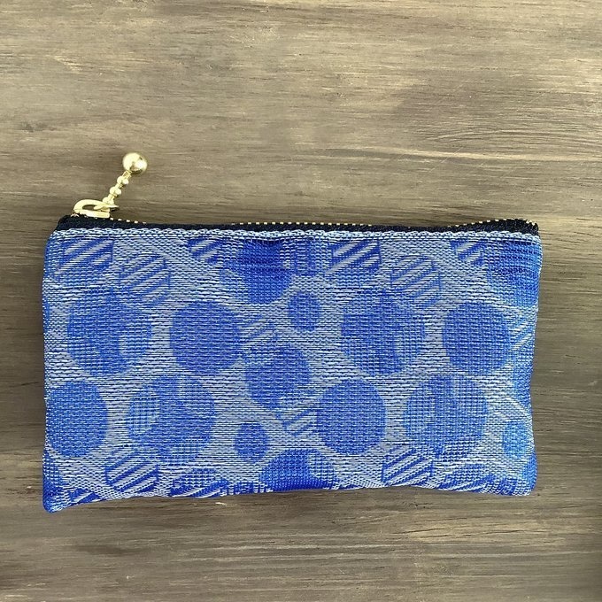 【しゃぼん玉】畳縁 ぺたんこ ミニポーチ カードケース 小銭入れ ブルー 水玉 ドット