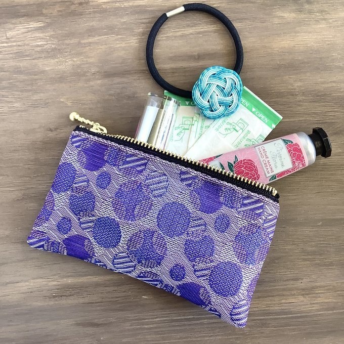 【しゃぼん玉】畳縁 テトラ型 ペンケース バイオレット 水玉 ドット 紫