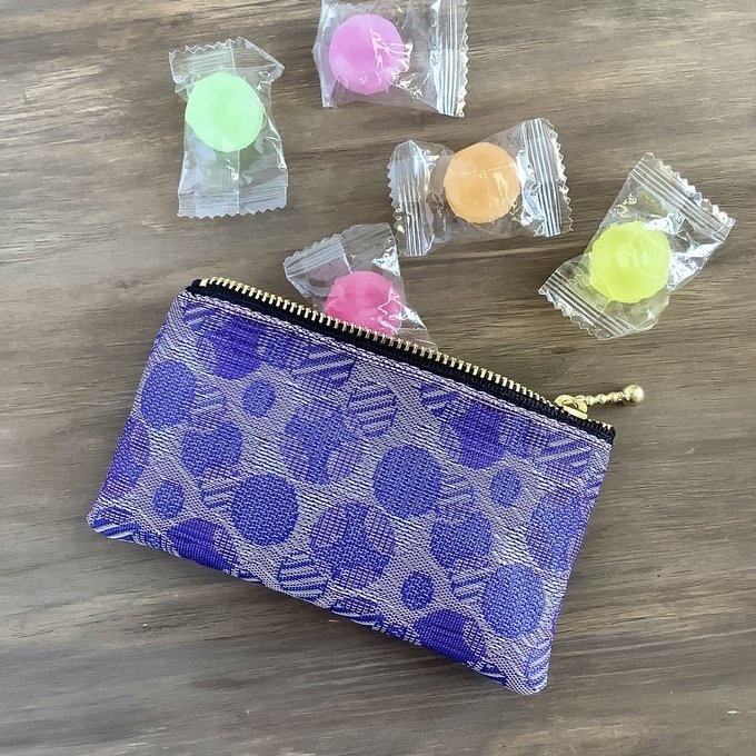 【しゃぼん玉】畳縁 ぺたんこ ミニポーチ カードケース 小銭入れ バイオレット 水玉 ドット 紫