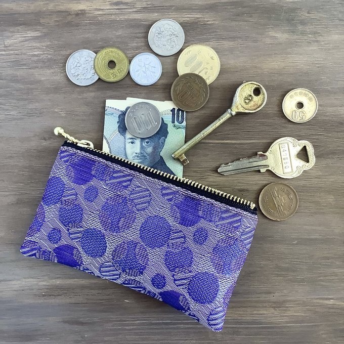 【しゃぼん玉】畳縁 ぺたんこ ミニポーチ カードケース 小銭入れ バイオレット 水玉 ドット 紫