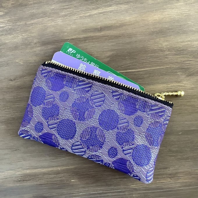 【しゃぼん玉】畳縁 ぺたんこ ミニポーチ カードケース 小銭入れ バイオレット 水玉 ドット 紫