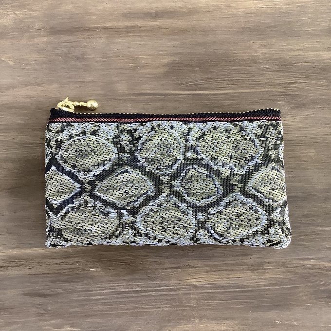 【銀蛇柄】畳縁 ぺたんこ ミニポーチ 小銭入れ カードケース シルバー ヘビ パイソン