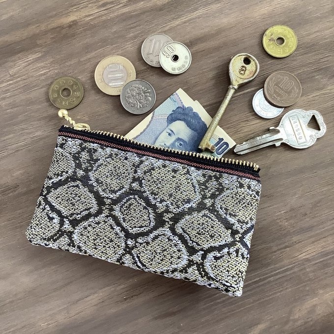 【銀蛇柄】畳縁 ぺたんこ ミニポーチ 小銭入れ カードケース シルバー ヘビ パイソン