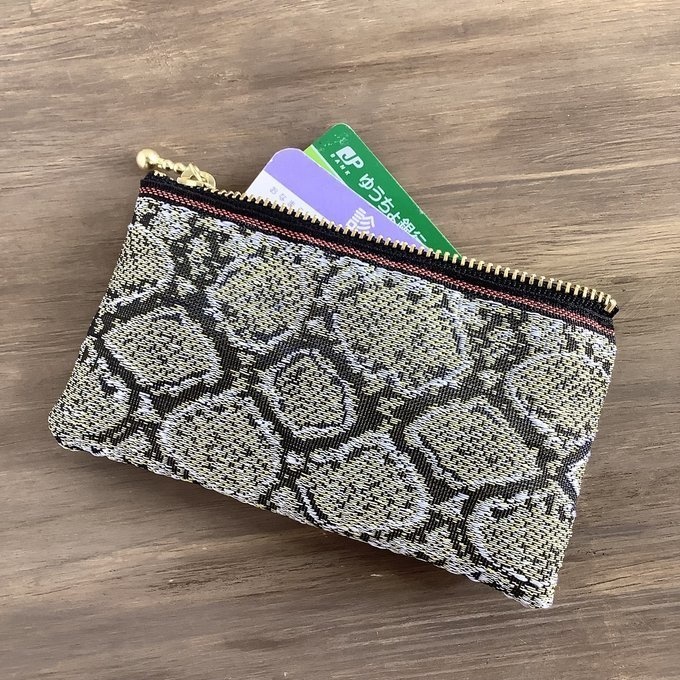 【銀蛇柄】畳縁 ぺたんこ ミニポーチ 小銭入れ カードケース シルバー ヘビ パイソン