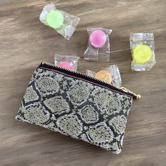 【銀蛇柄】畳縁 ぺたんこ ミニポーチ 小銭入れ カードケース シルバー ヘビ パイソン