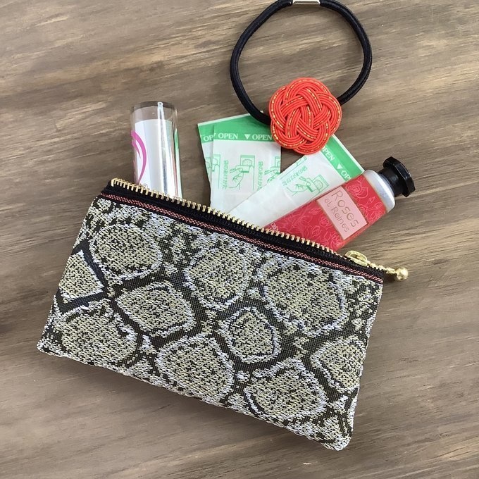 【銀蛇柄】畳縁 ぺたんこ ミニポーチ 小銭入れ カードケース シルバー ヘビ パイソン