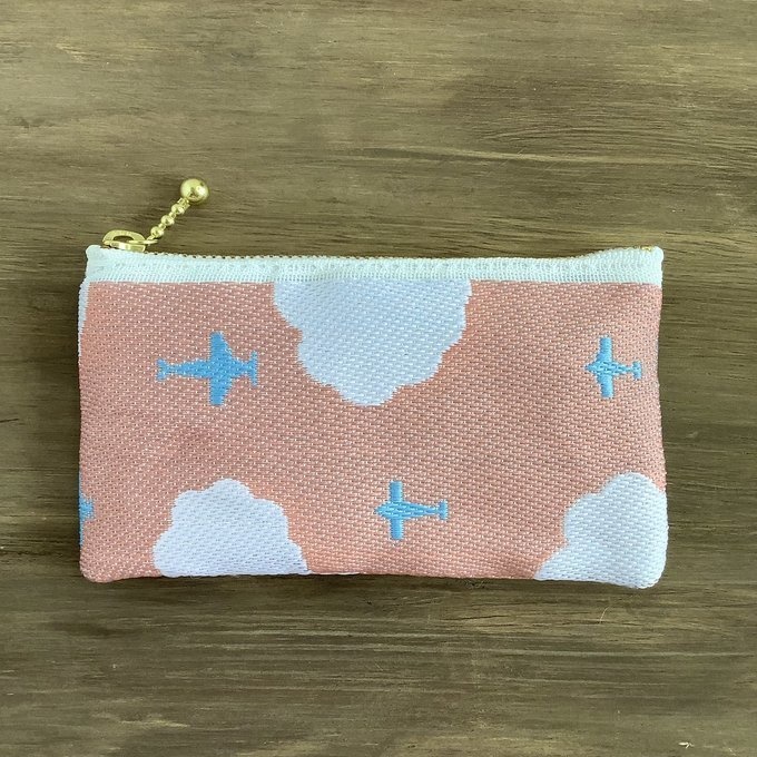 【飛行機と雲】畳縁 ぺたんこ 小銭入れ ミニポーチ カードケース 空 茜空 コーラル