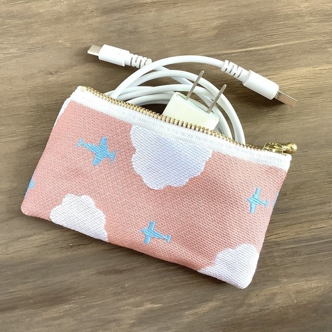 【飛行機と雲】畳縁　ぺたんこ　小銭入れ　ミニポーチ　カードケース　空　茜空　コーラル