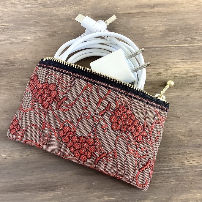 【赤ぶどう】畳縁 ぺたんこ ミニポーチ 小銭入れ カードケース 赤 ブドウ 葡萄 ワイン