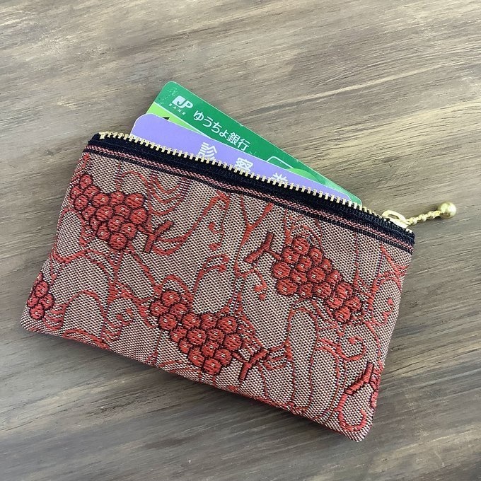 【赤ぶどう】畳縁 ぺたんこ ミニポーチ 小銭入れ カードケース 赤 ブドウ 葡萄 ワイン