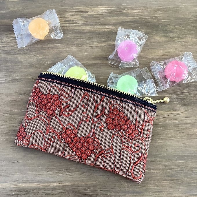 【赤ぶどう】畳縁 ぺたんこ ミニポーチ 小銭入れ カードケース 赤 ブドウ 葡萄 ワイン