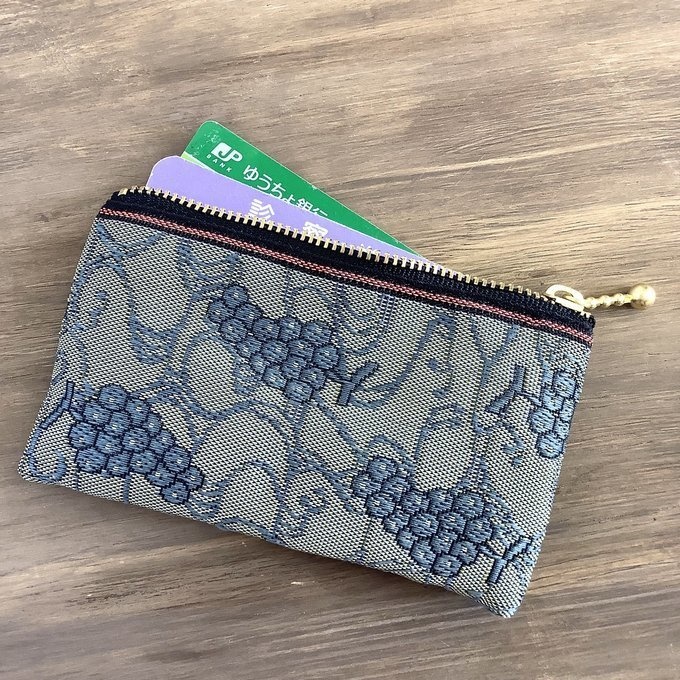 【青ぶどう】畳縁 ぺたんこ ミニポーチ 小銭入れ カードケース 青 ブドウ 葡萄 ワイン