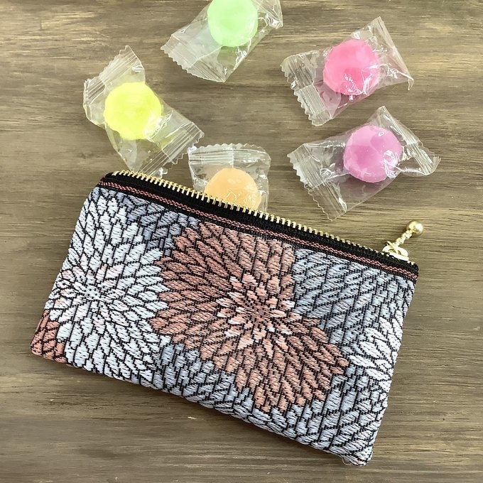 【菊】畳縁 ぺたんこ ミニポーチ カードケース 小銭入れ 和風 ニュアンスカラー 縁起物