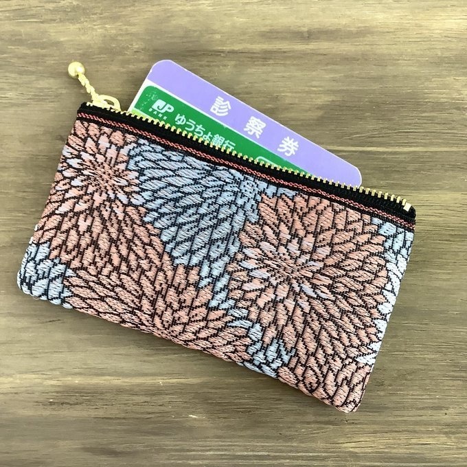 【菊】畳縁 ぺたんこ ミニポーチ カードケース 小銭入れ 和風 ニュアンスカラー 縁起物