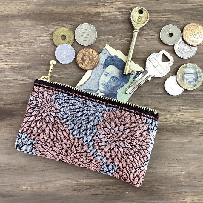 【菊】畳縁 ぺたんこ ミニポーチ カードケース 小銭入れ 和風 ニュアンスカラー 縁起物