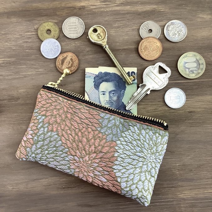 【霧の菊花】畳縁 ぺたんこ ミニポーチ カードケース 小銭入れ 和風 菊