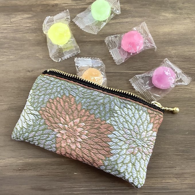 【霧の菊花】畳縁 ぺたんこ ミニポーチ カードケース 小銭入れ 和風 菊