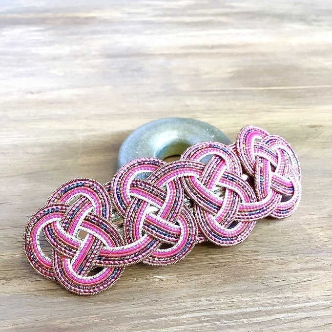 水引 バレッタ【客家花布】カラフル キラキラ ピンク