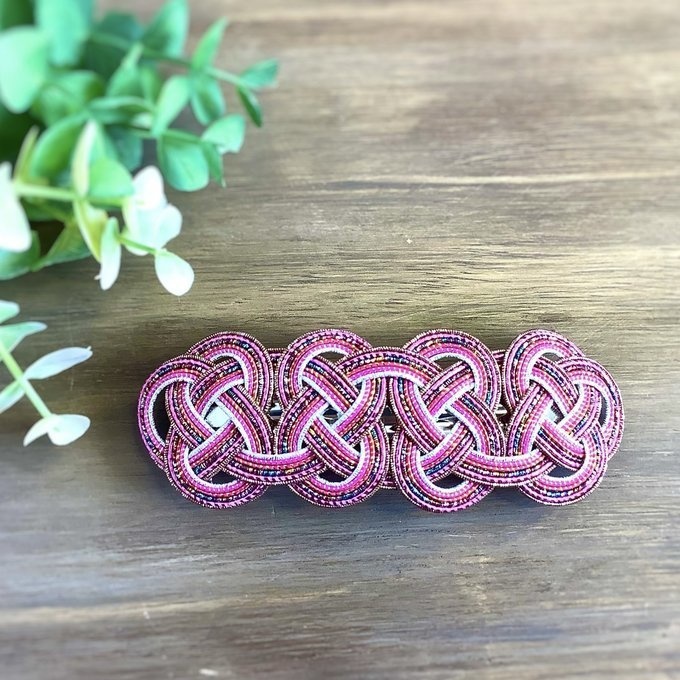 水引 バレッタ【客家花布】カラフル キラキラ ピンク