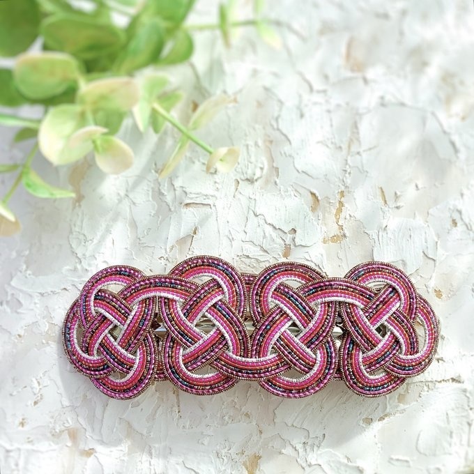 水引 バレッタ【客家花布】カラフル キラキラ ピンク