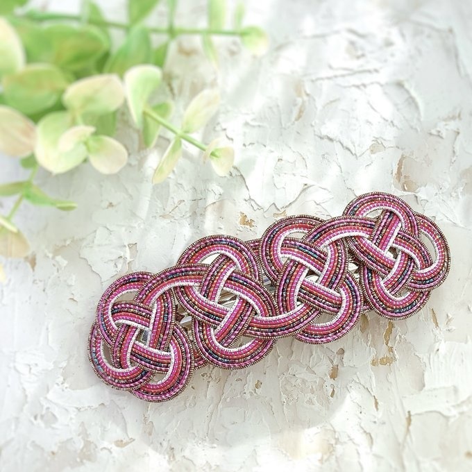水引 バレッタ【客家花布】カラフル キラキラ ピンク