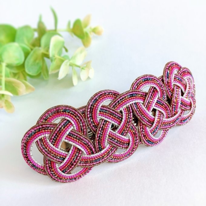 水引 バレッタ【客家花布】カラフル キラキラ ピンク