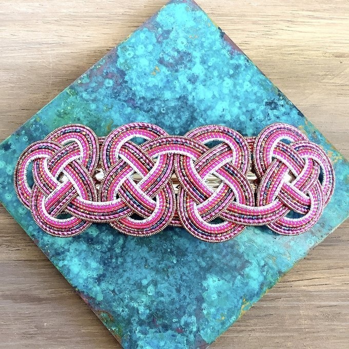 水引 バレッタ【客家花布】カラフル キラキラ ピンク