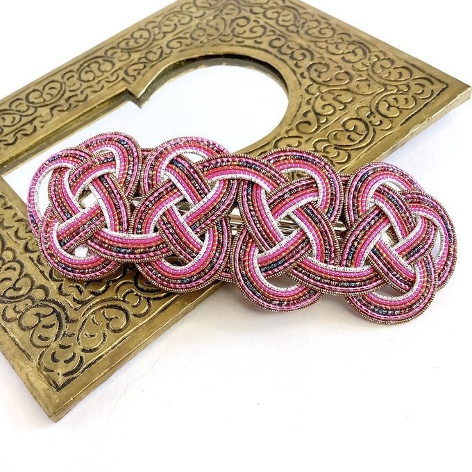 水引 バレッタ【客家花布】カラフル キラキラ ピンク