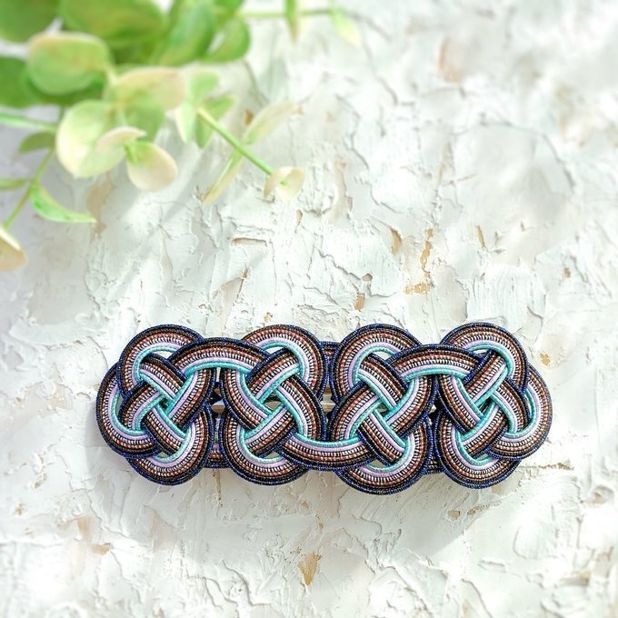 水引 バレッタ【客家花布】カラフル キラキラ ブルー