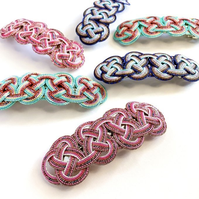 水引 バレッタ【客家花布】カラフル キラキラ ブルー