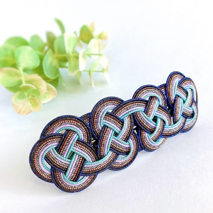 水引 バレッタ【客家花布】カラフル キラキラ ブルー