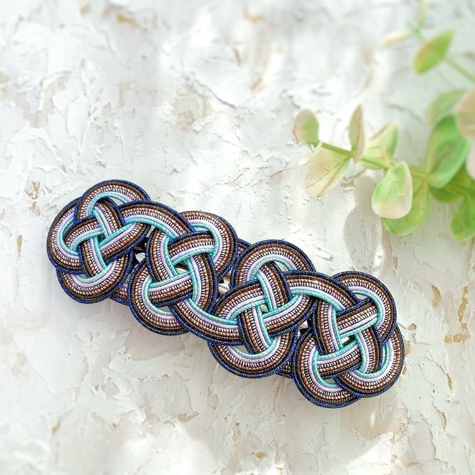 水引 バレッタ【客家花布】カラフル キラキラ ブルー