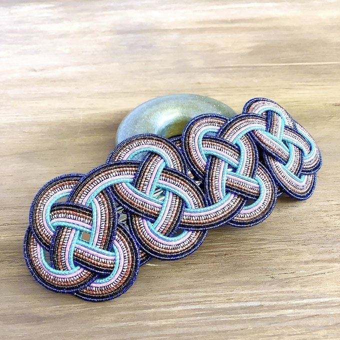 水引 バレッタ【客家花布】カラフル キラキラ ブルー