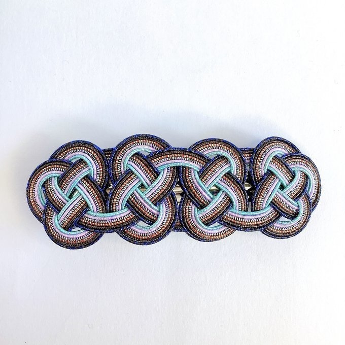 水引 バレッタ【客家花布】カラフル キラキラ ブルー