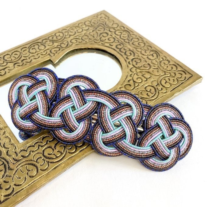 水引 バレッタ【客家花布】カラフル キラキラ ブルー