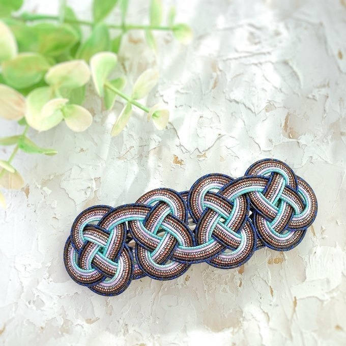 水引 バレッタ【客家花布】カラフル キラキラ ブルー