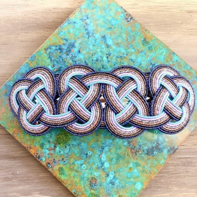 水引 バレッタ【客家花布】カラフル キラキラ ブルー