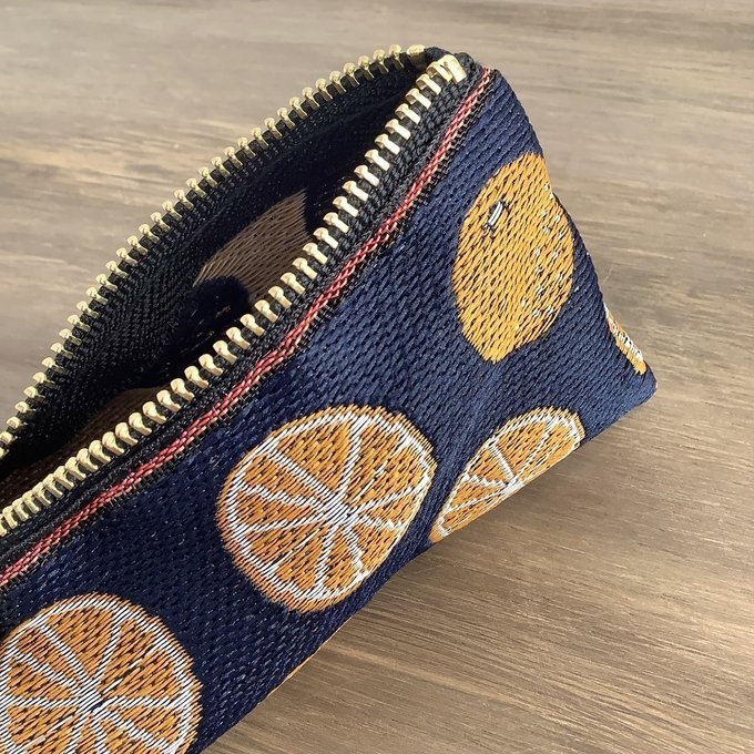 【みかん】畳縁 テトラ型 ペンケース 柑橘 オレンジ シトラス 紺 藍色