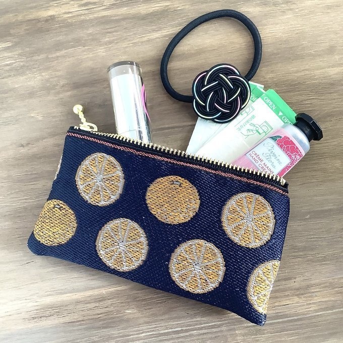 【みかん】畳縁 テトラ型 ペンケース 柑橘 オレンジ シトラス 紺 藍色