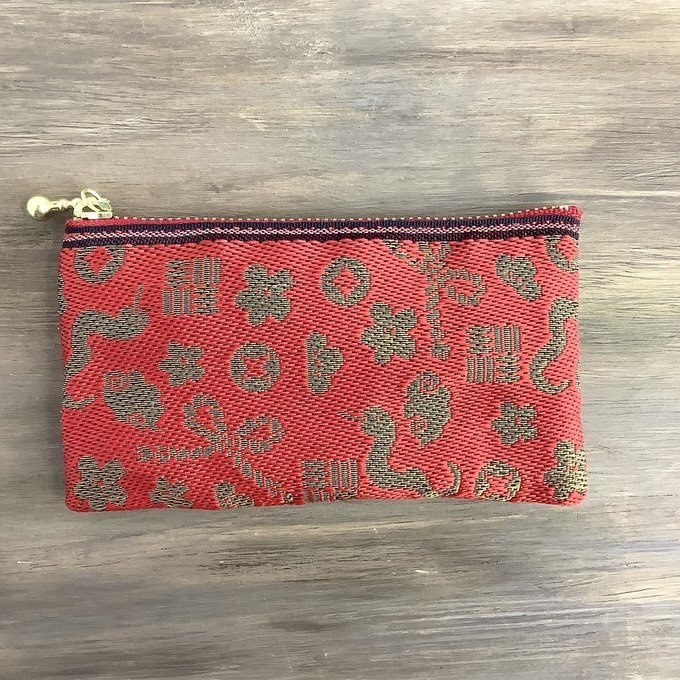 【おめでた柄】畳縁 ぺたんこ ミニポーチ カードケース 小銭入れ 赤 金 縁起物 へび 瑞雲