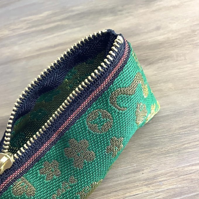 【おめでた柄】畳縁 テトラ型 ペンケース 緑 金 縁起物 へび 瑞雲