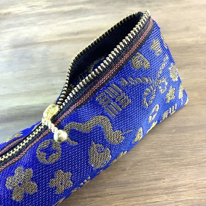 【おめでた柄】畳縁 テトラ型 ペンケース 紺 金 縁起物 へび 瑞雲