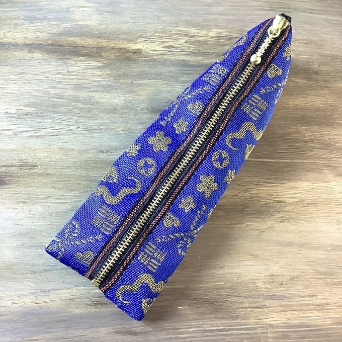 【おめでた柄】畳縁 テトラ型 ペンケース 紺 金 縁起物 へび 瑞雲