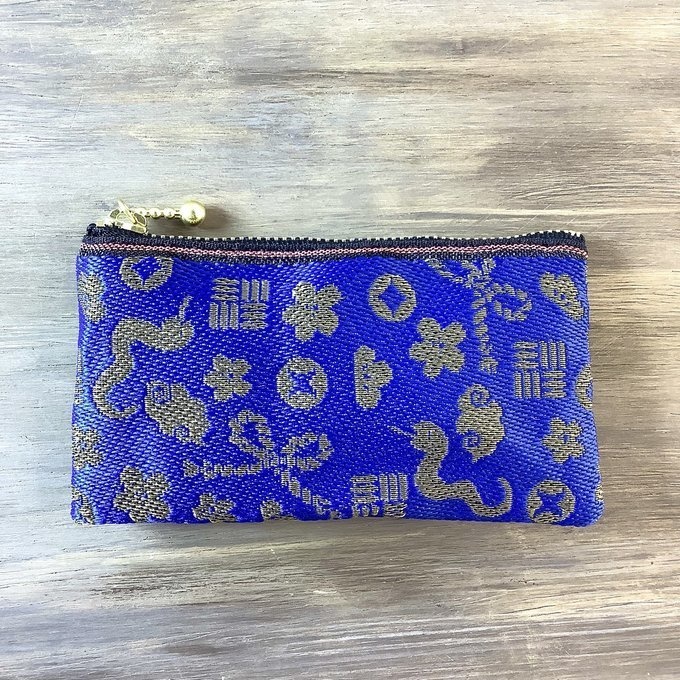【おめでた柄】畳縁 ぺたんこ ミニポーチ カードケース 小銭入れ 紺 金 縁起物 へび 瑞雲