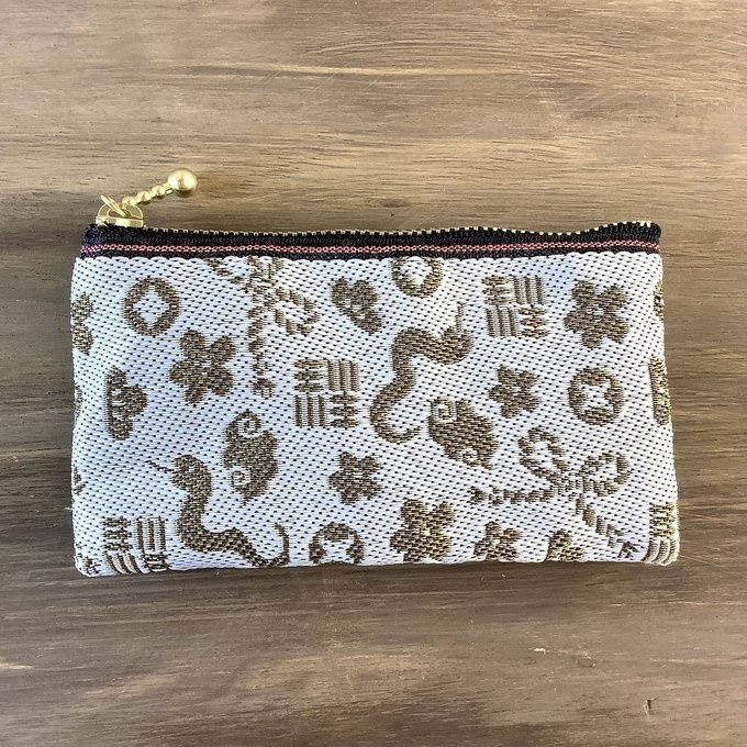【おめでた柄】畳縁 ぺたんこ ミニポーチ カードケース 小銭入れ 白 金 縁起物 へび 瑞雲